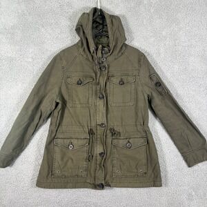 Levis Womens XL Olive Green Hooded Military Field Utility Jacket Quilted Lining